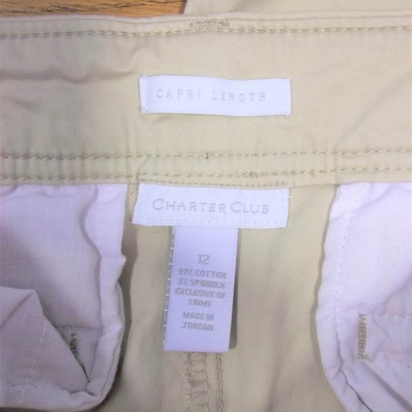 Charter Club Womens Carpis Cropped Pants Size 12 Pockets Casual Tan Khaki - Picture 3 of 4